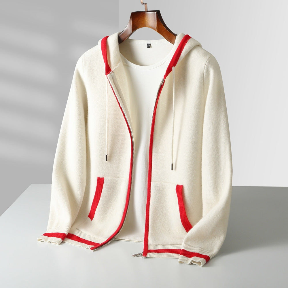 Men's Contrast-Trim Zip Knit Hoodie