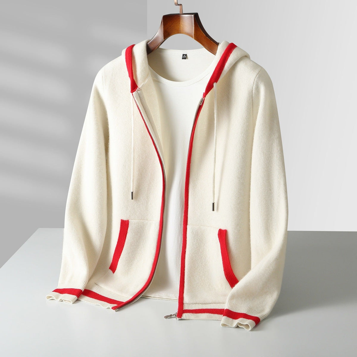 Men's Contrast-Trim Zip Knit Hoodie