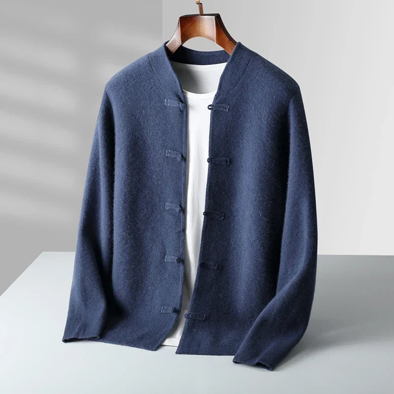 Men's Stand-Collar Knot-Button Cardigan