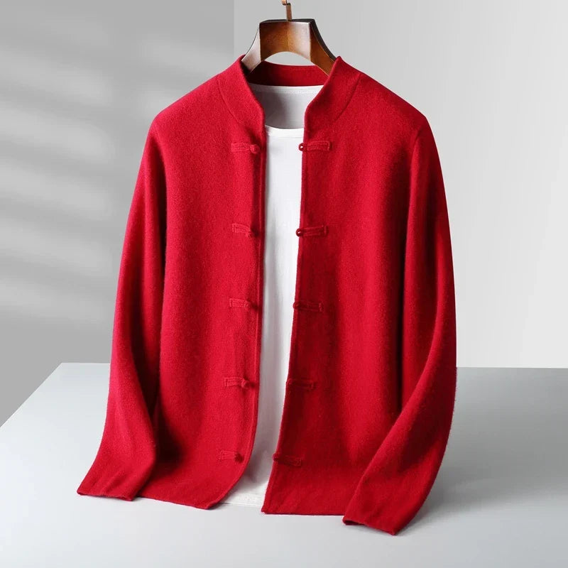 Men's Stand-Collar Knot-Button Cardigan