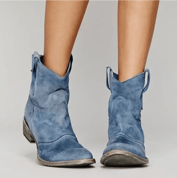Slouchy Suede-Look Western Ankle Boots