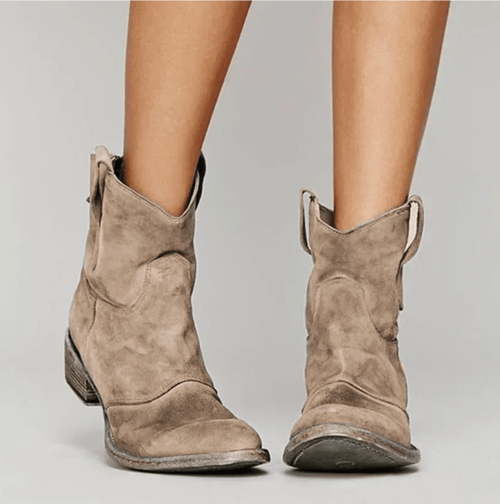 Slouchy Suede-Look Western Ankle Boots
