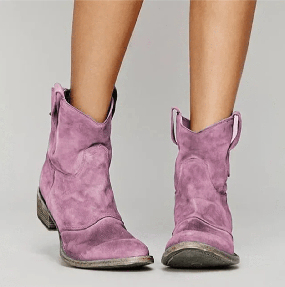 Slouchy Suede-Look Western Ankle Boots