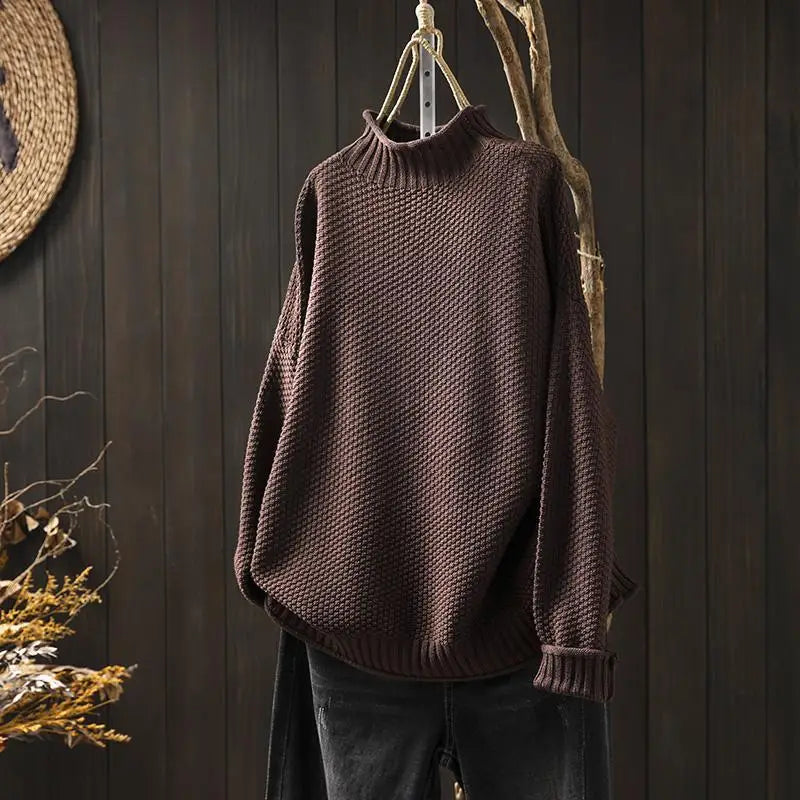 Relaxed Mock Neck Textured Knit Sweater
