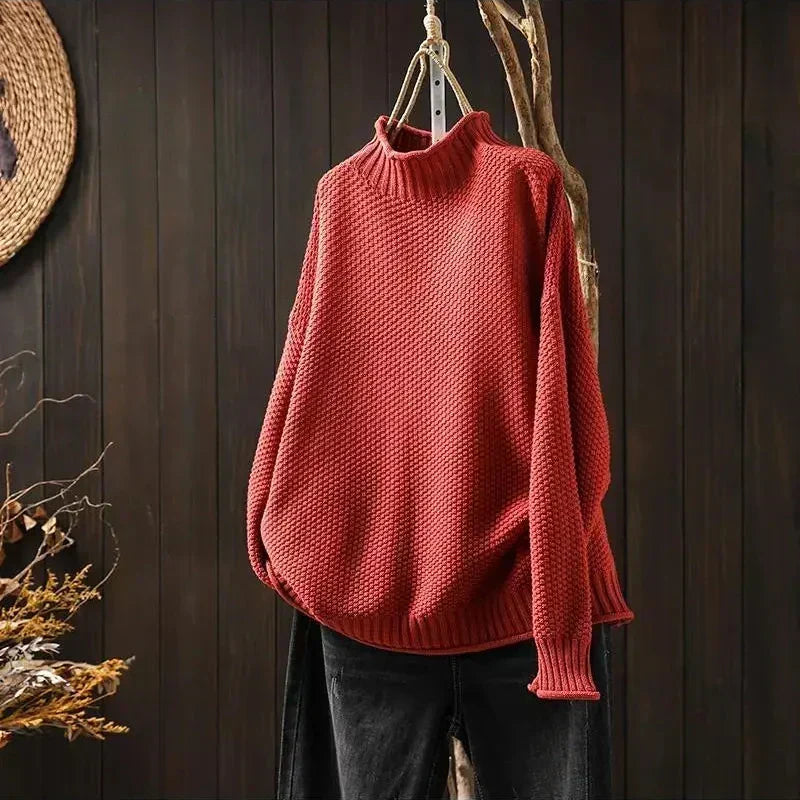 Relaxed Mock Neck Textured Knit Sweater