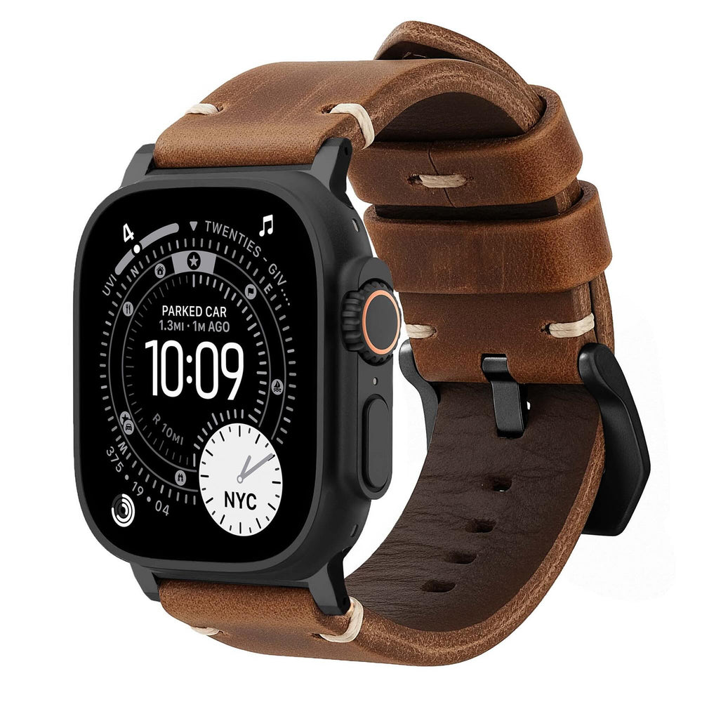 Men's Rugged Oiled Leather-Look Smartwatch Strap