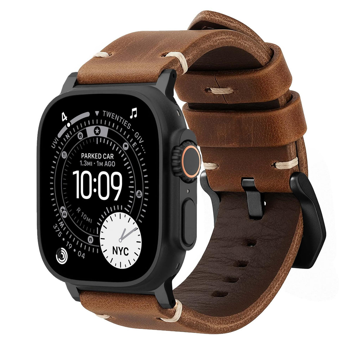 Men's Rugged Oiled Leather-Look Smartwatch Strap
