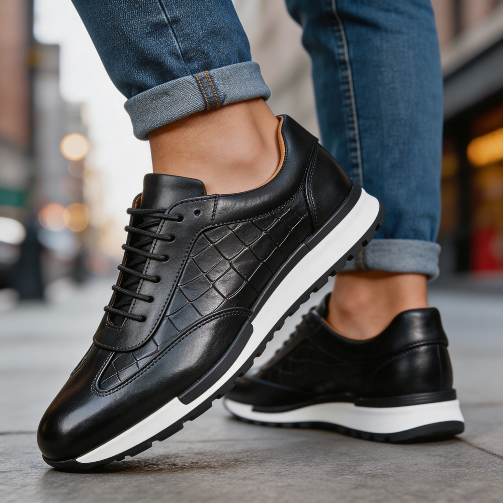 Men's Textured Leather-Look Sneakers