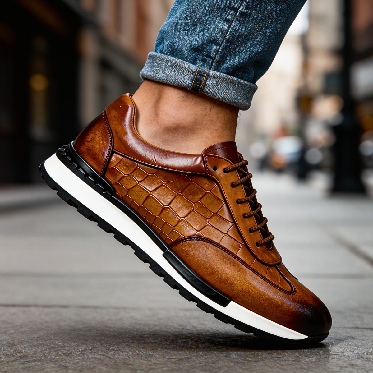 Men's Textured Leather-Look Sneakers