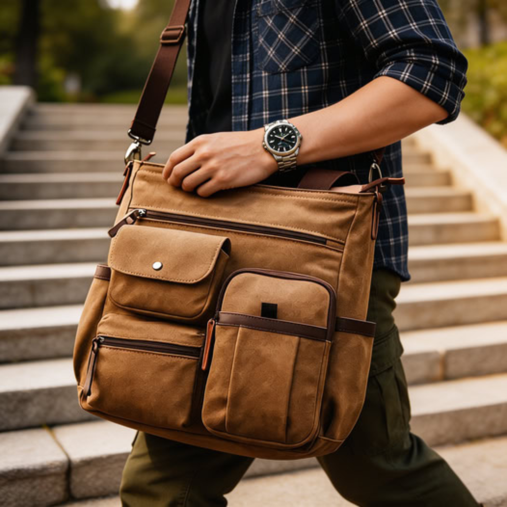 Men's Canvas Multi-Pocket Messenger Bag