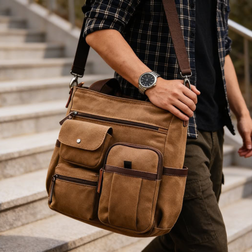 Men's Canvas Multi-Pocket Messenger Bag