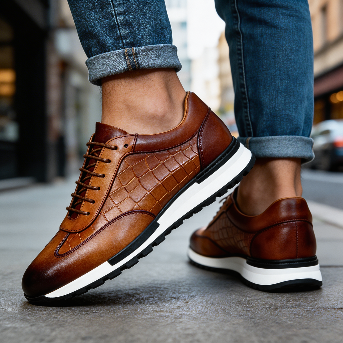 Men's Textured Leather-Look Sneakers