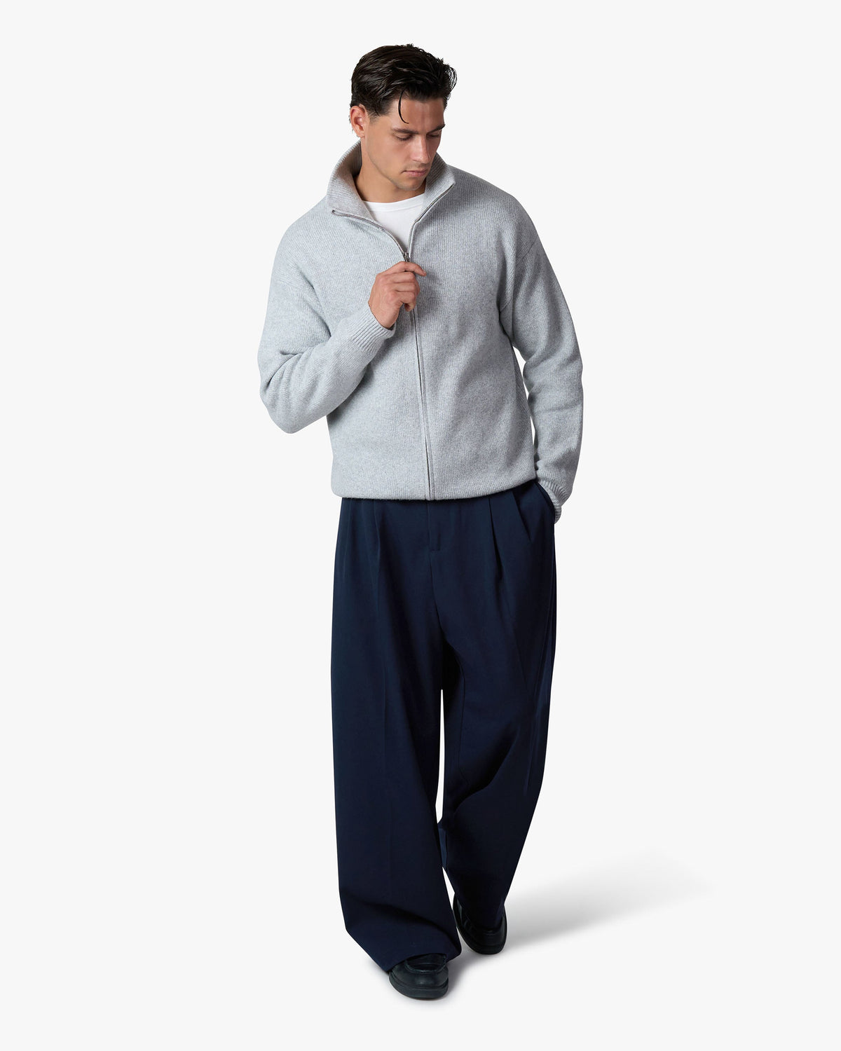 Men's Zip-Up Funnel Neck Knit Cardigan