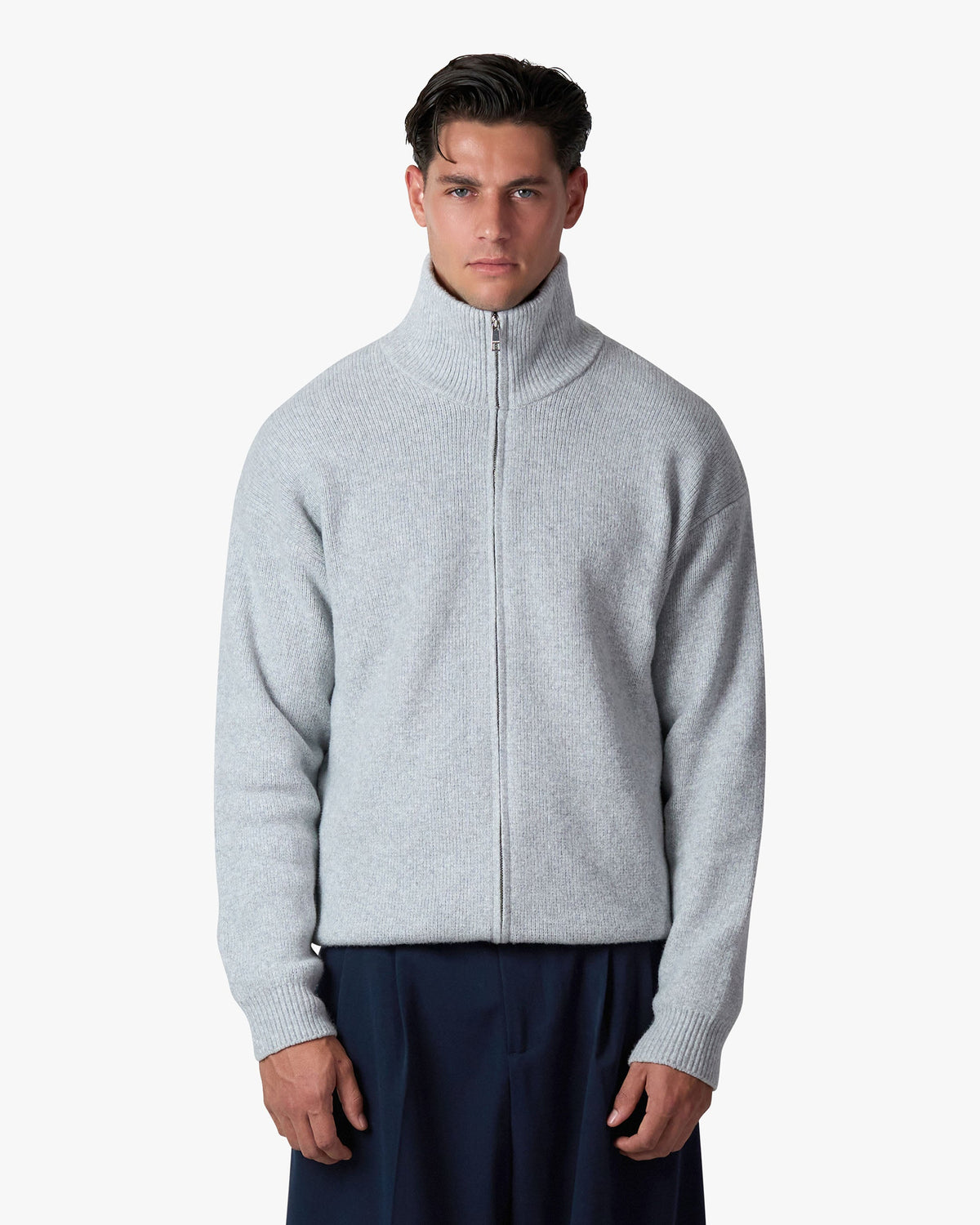 Men's Zip-Up Funnel Neck Knit Cardigan