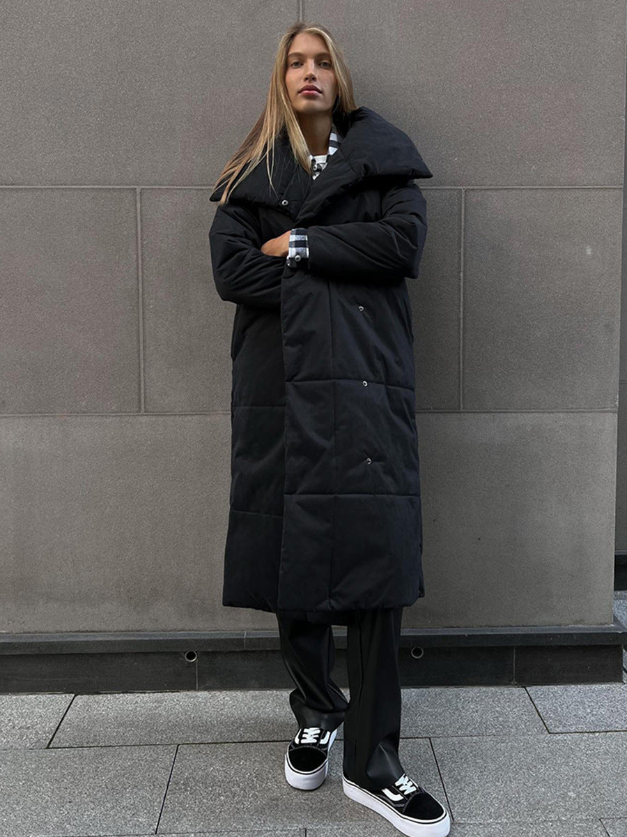 Oversized Shawl-Collar Belted Long Puffer Coat