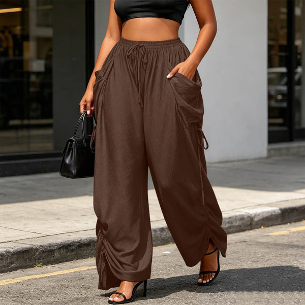 Ruched Wide-Leg Drawstring Pants
