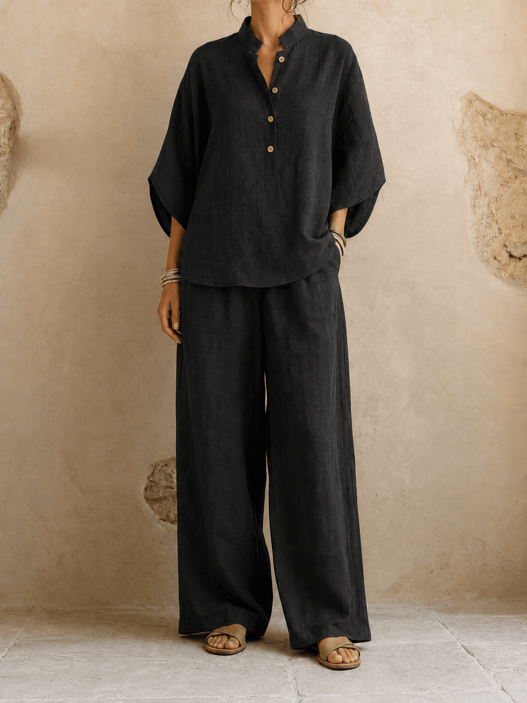 Batwing-Sleeve Shirt & Wide-Leg Pant Set