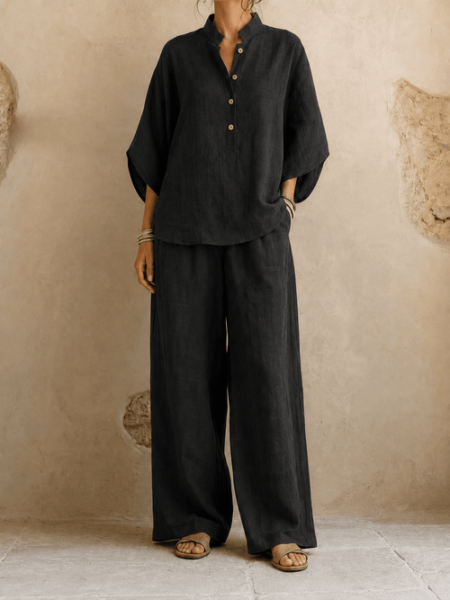 Batwing-Sleeve Shirt & Wide-Leg Pant Set