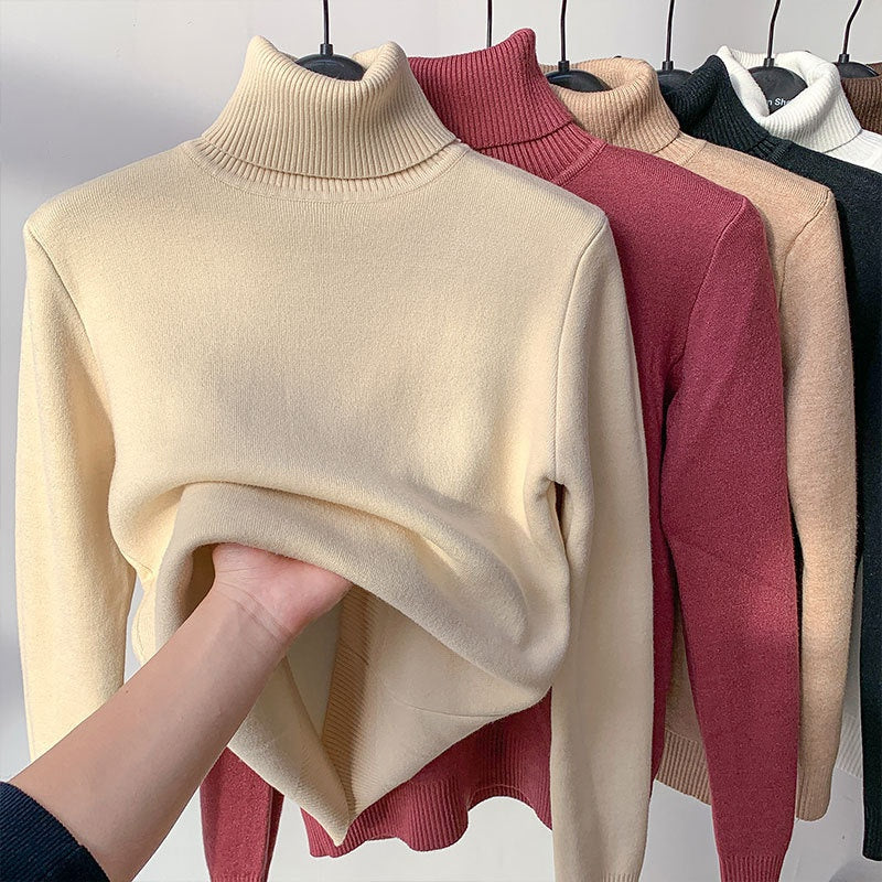 Plush-Lined Turtleneck Knit Sweater