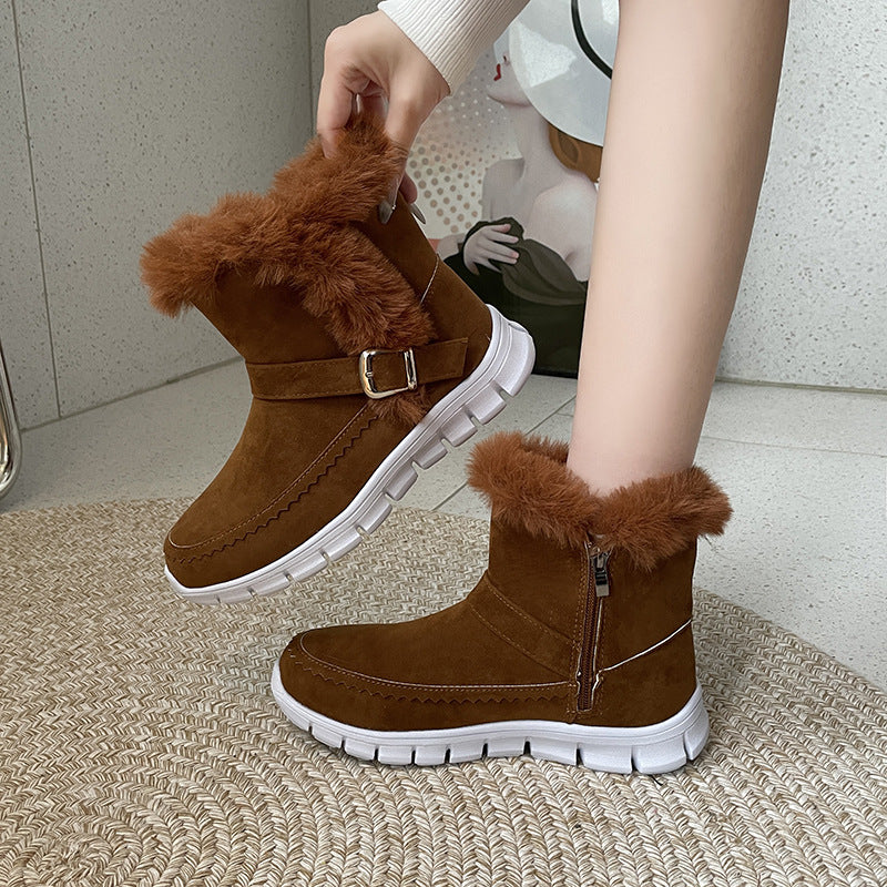 Faux Fur Cuff Buckle Snow Boots