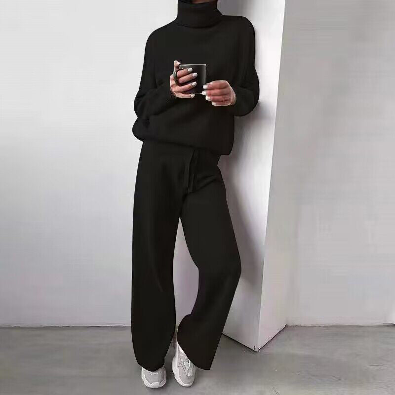 Turtleneck Sweater & Wide-Leg Knit Pants Set