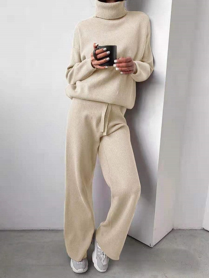 Turtleneck Sweater & Wide-Leg Knit Pants Set