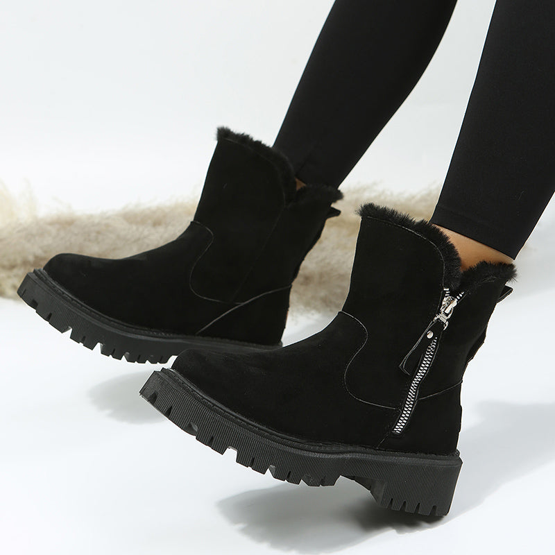 Faux Suede Plush-Lined Side-Zip Ankle Boots
