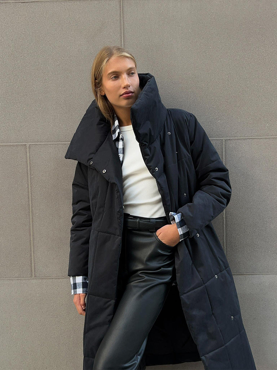 Oversized Shawl-Collar Belted Long Puffer Coat