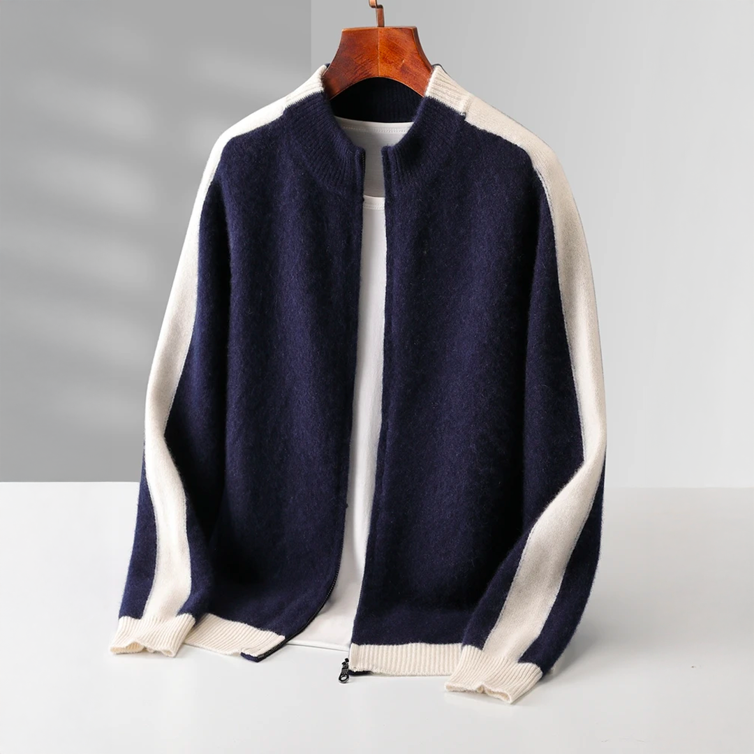 Men's Contrast-Sleeve Zip Knit Jacket