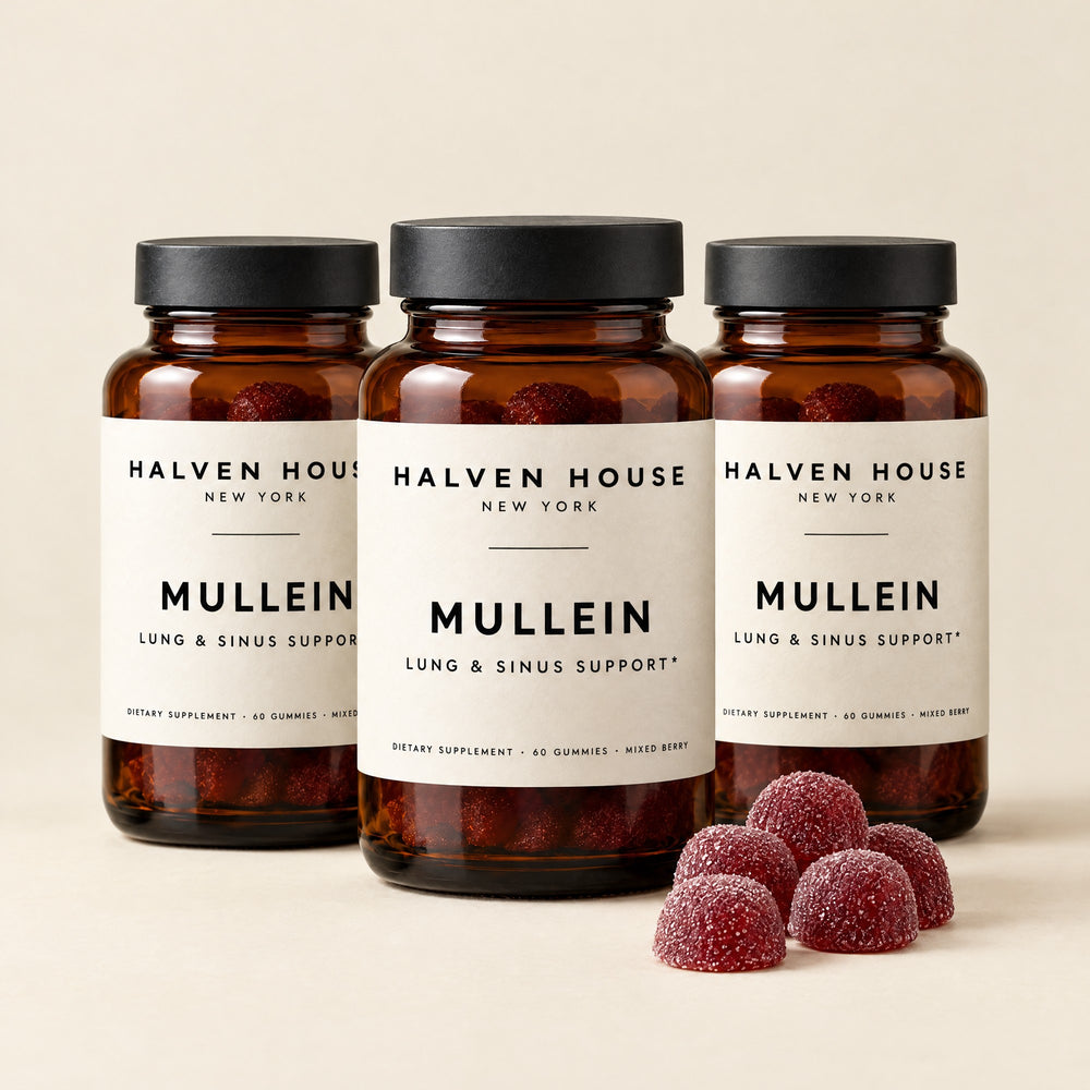 Three bottles of Halven House Mullein Gummies — Buy 2, Get 1 Free