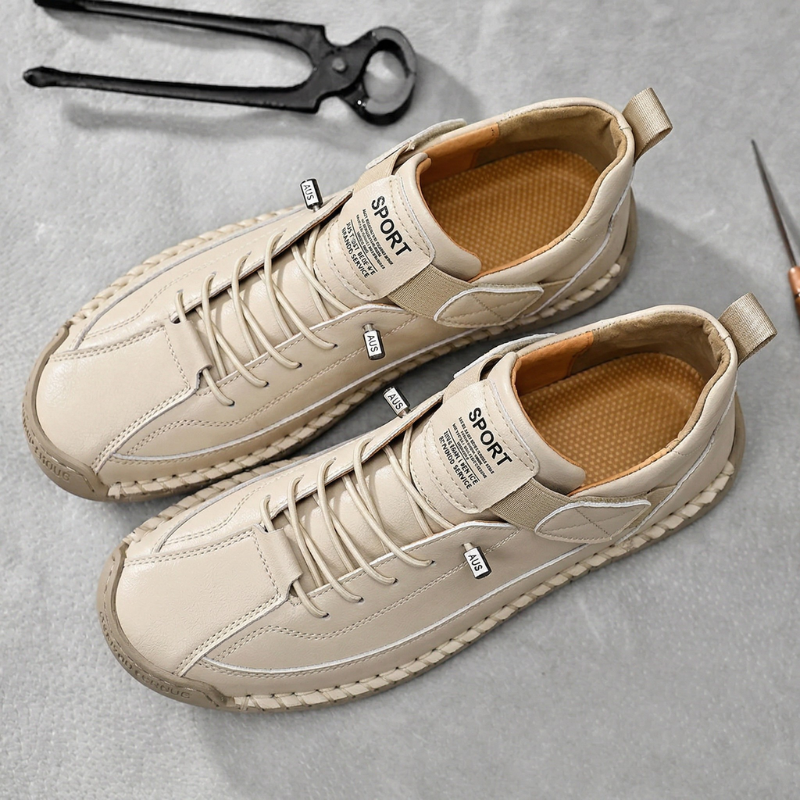 Men's Hand-Stitched Leather-Look Sneakers