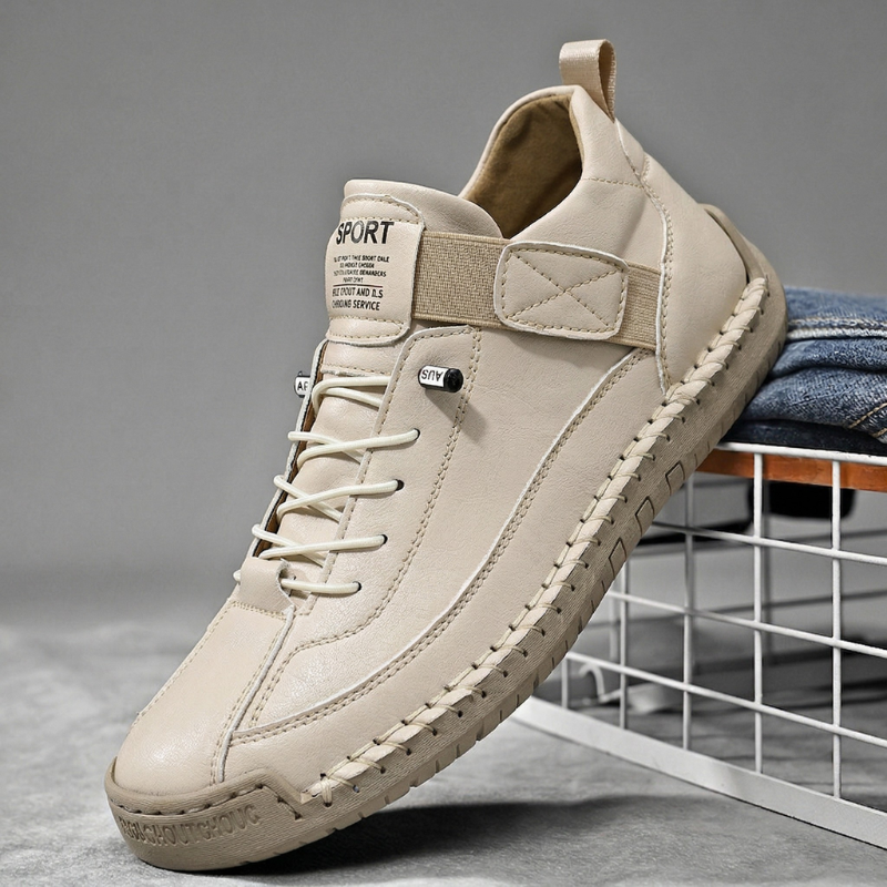 Men's Hand-Stitched Leather-Look Sneakers