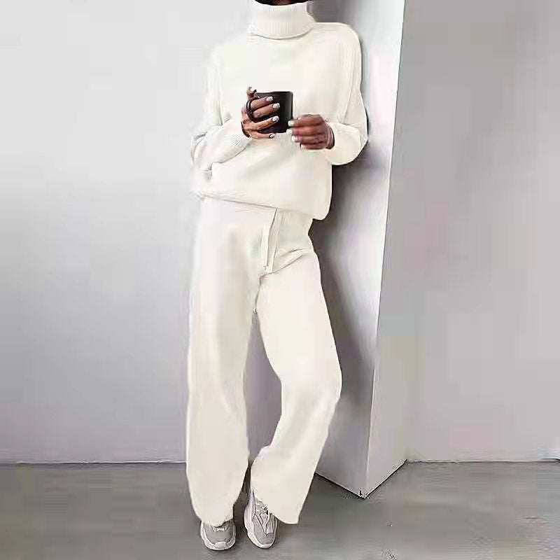 Turtleneck Sweater & Wide-Leg Knit Pants Set