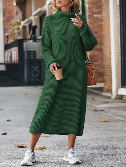 Ribbed Turtleneck Maxi Sweater Dress