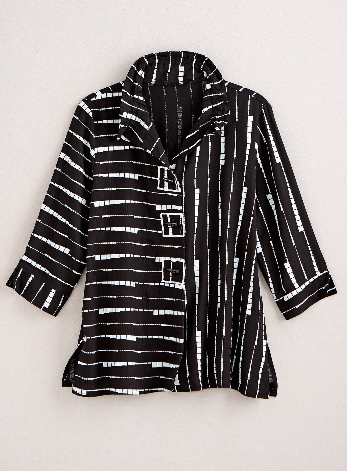 Brushstroke Stripe Wire-Collar Shirt Jacket