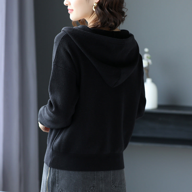Hooded Button-Front Knit Cardigan