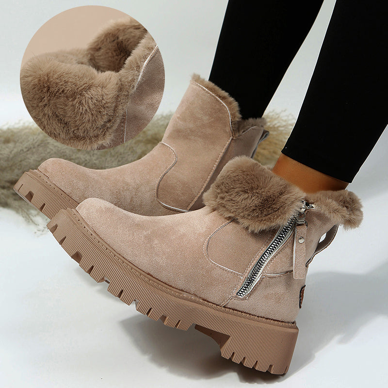 Faux Suede Plush-Lined Side-Zip Ankle Boots