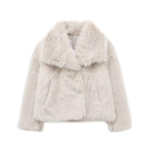 Shaggy Faux Fur Wide-Lapel Cropped Coat