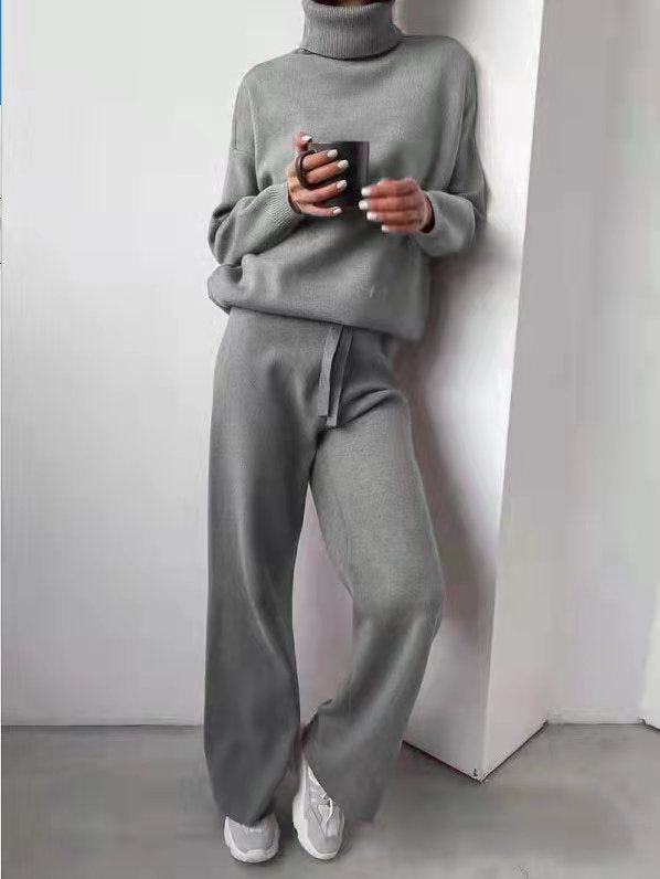 Turtleneck Sweater & Wide-Leg Knit Pants Set