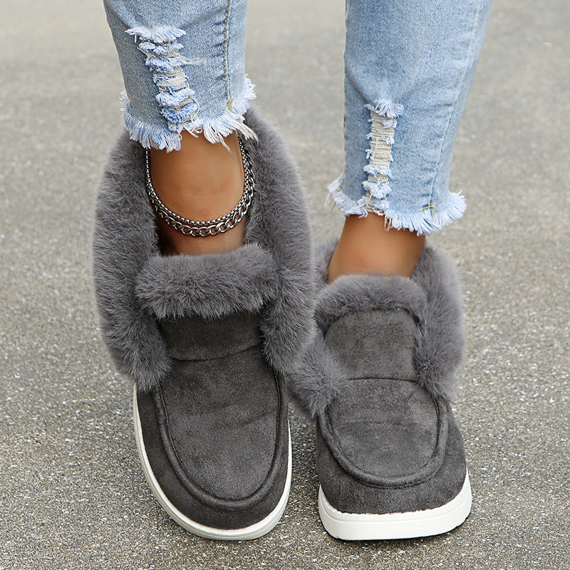 Plush Fold-Over Cuff Slip-On Ankle Boots