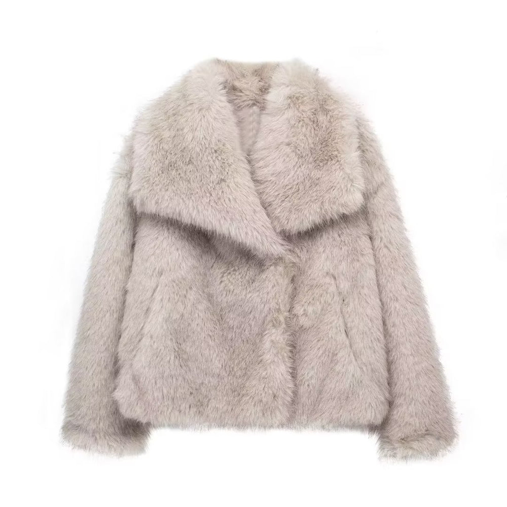 Shaggy Faux Fur Wide-Lapel Cropped Coat