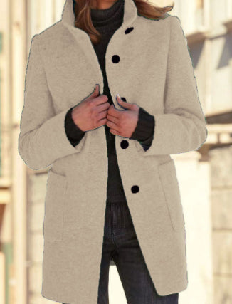 Stand-Collar Wool-Look Button Coat