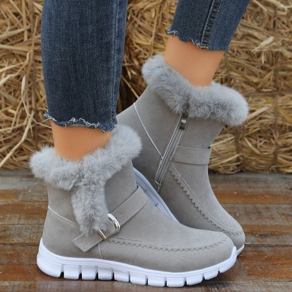 Faux Fur Cuff Buckle Snow Boots