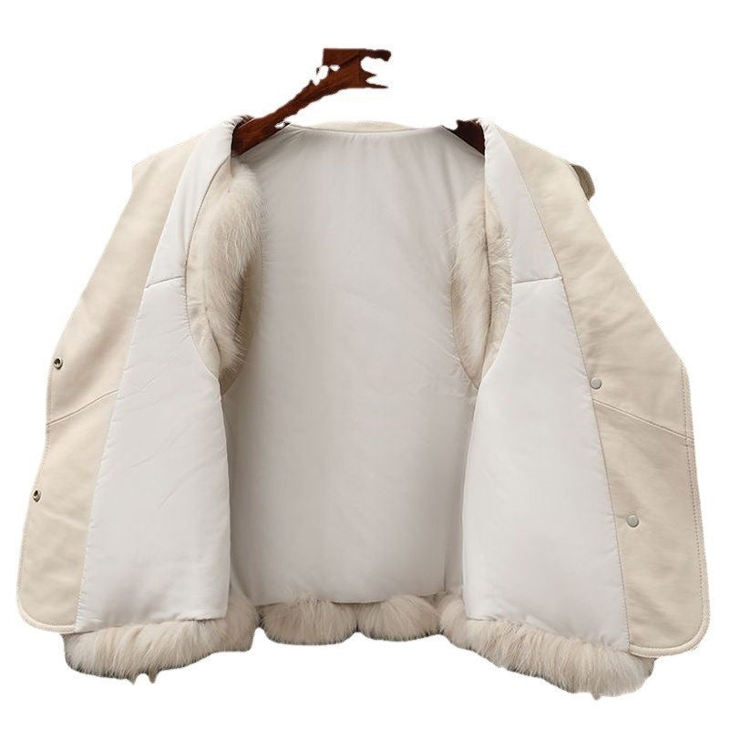 Plush Faux Fur Vest with Leather-Look Lapel