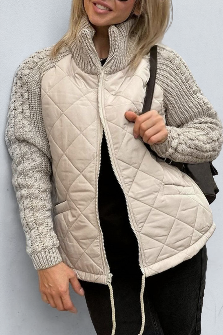 Quilted Jacket with Cable-Knit Sleeves