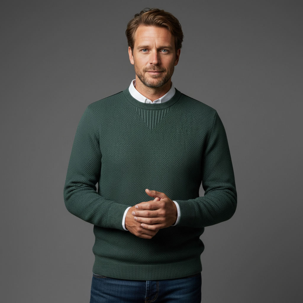 Men's Textured Knit Crewneck Sweater