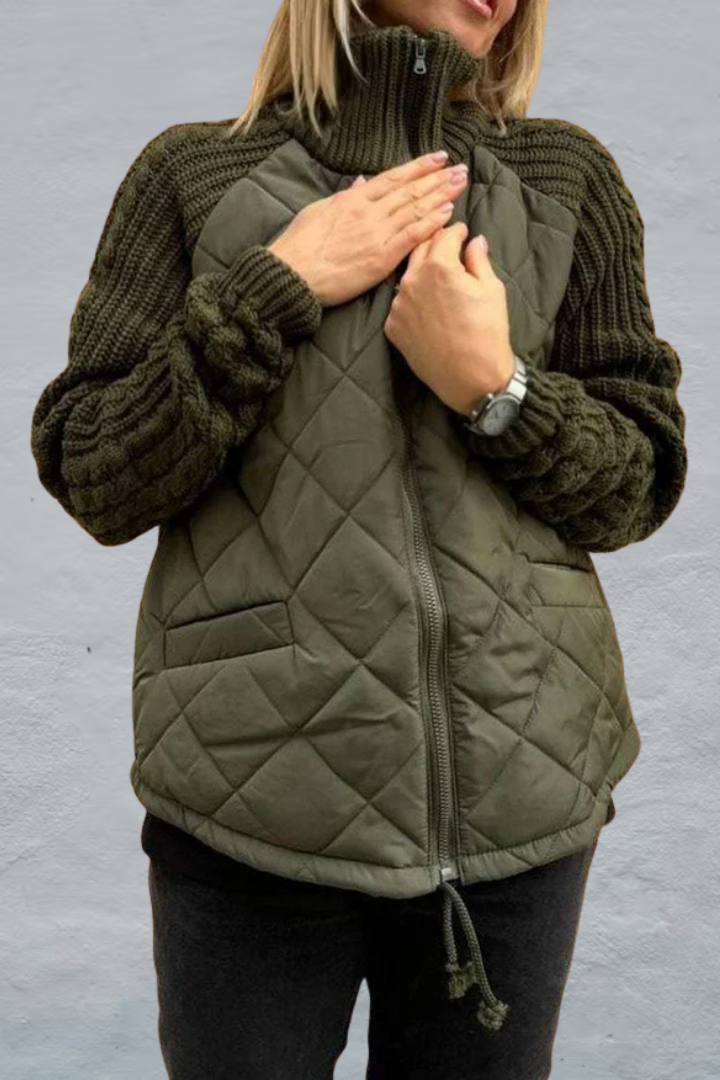 Quilted Jacket with Cable-Knit Sleeves