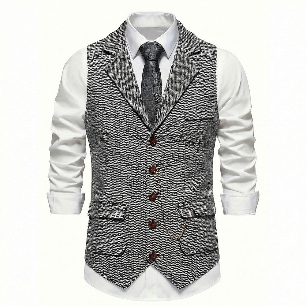 Men's Herringbone Tweed-Style Waistcoat