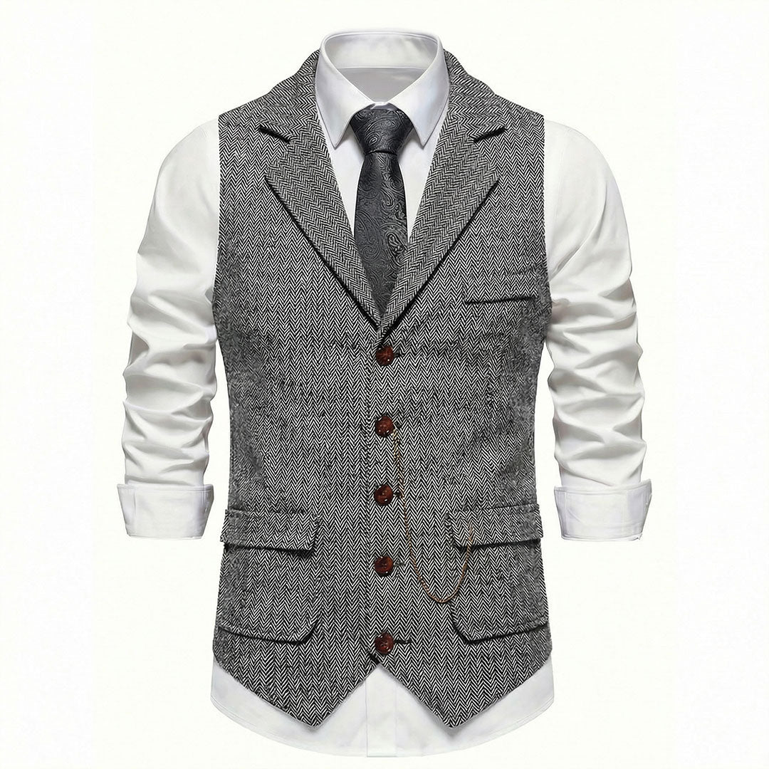 Men's Herringbone Tweed-Style Waistcoat