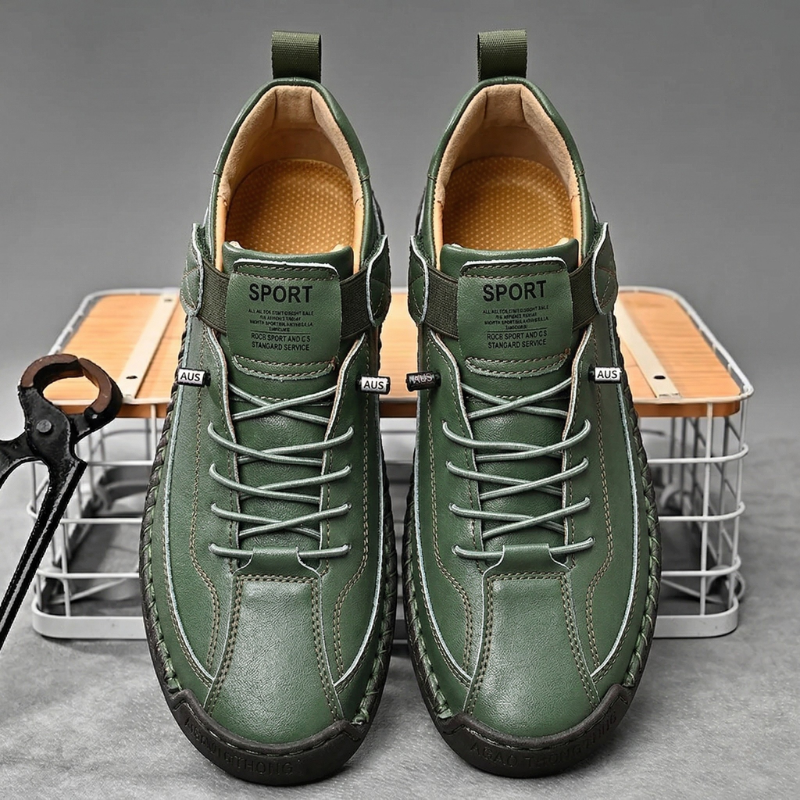 Men's Hand-Stitched Leather-Look Sneakers